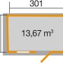 Grundriss Gartenhaus 123, Gr. 3, Satteldach, anthrazit, Maße: 301x205 cm, Volumen: 13,67 m³.