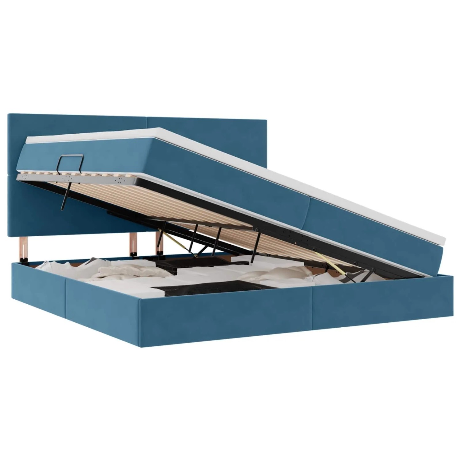 vidaXL Bett mit Stauraum und LED Dunkelblau 200 x 200 cm Samt 3372631