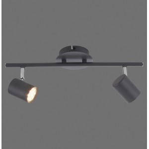 Anthrazitfarbiger 2-flammiger LED-Spot Tarik, dreh- und schwenkbar, für die Deckenmontage.