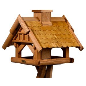 Holz Vogelhaus Blätterfall von Dobar zur Ständermontage mit Futtersilo.