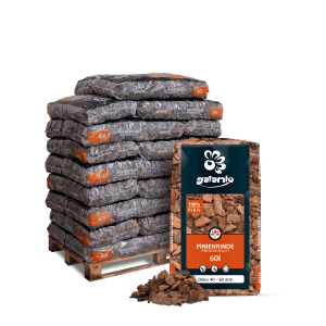 Palette Galamio Pinienrinde Deko, 26 Säcke à 60l. Dekorative Bodenabdeckung für den Garten.