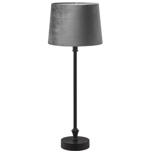 Schmale, schwarze PR Home Tischlampe Liam mit grauem Samt-Schirm für die Fensterbank.