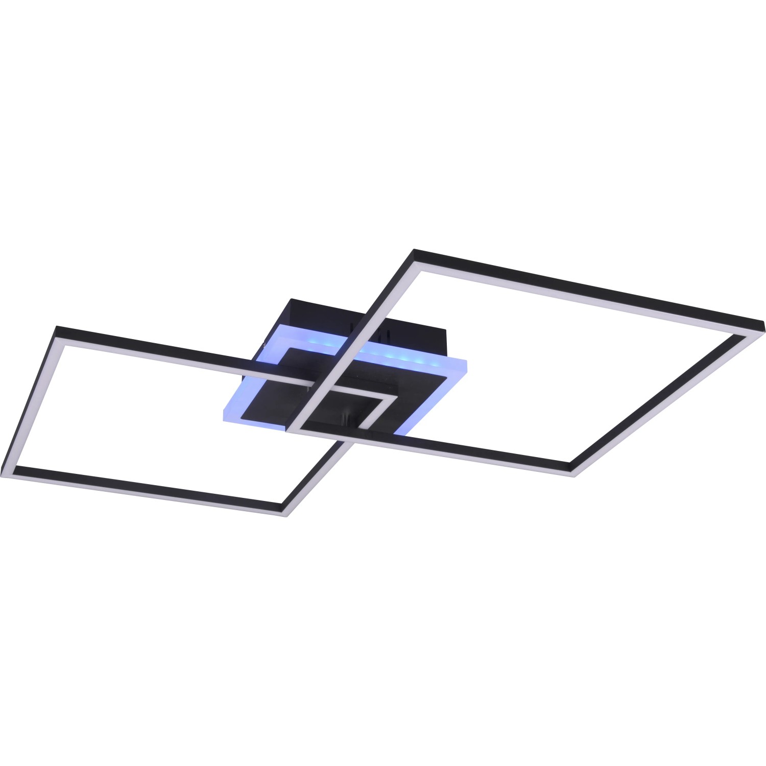 Moderne LED-Deckenleuchte Arribo in Schwarz matt mit RGBW-Funktion und quadratischem Design.