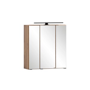 Held Möbel 3D-Spiegelschrank Padua, 60 cm, Wotaneiche mit LED-Leuchte und drei Spiegeltüren.