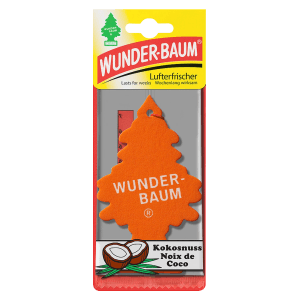 Wunderbaum Lufterfrischer Kokosnuss für Auto, orangefarben in Tannenbaumform.