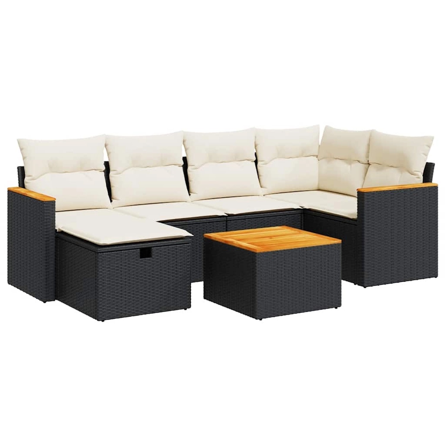 vidaXL 7-Tlg Garten-Sofagarnitur mit Kissen Schwarz Poly Rattan 3325920