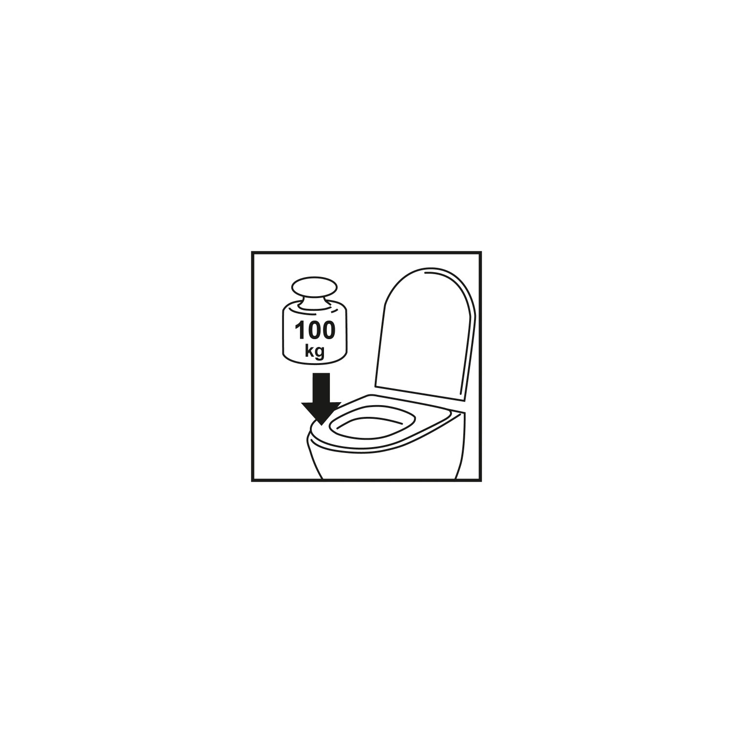Symbol: WC-Sitz Kunststoff Beige, Belastbarkeit bis 100 kg.