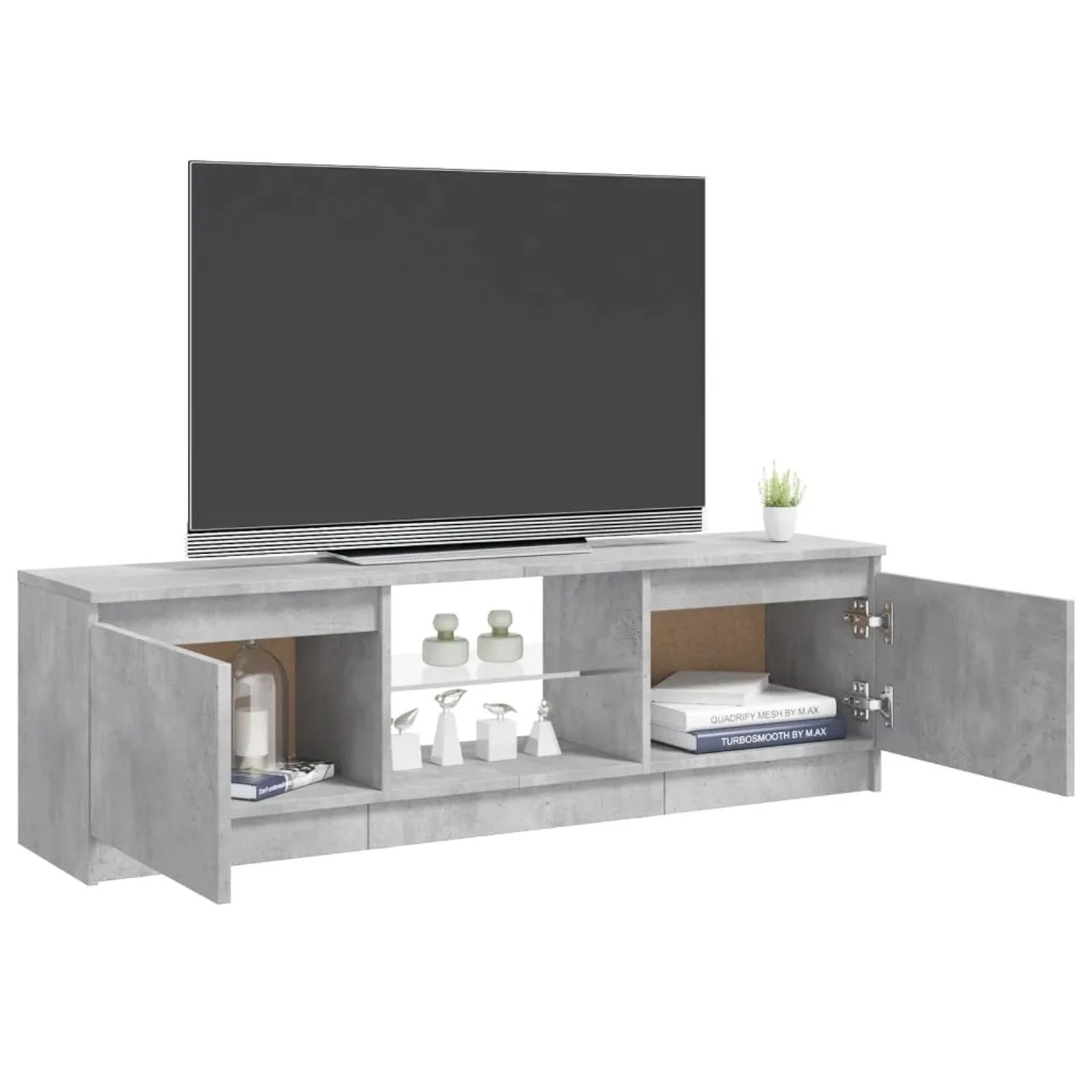 VidaXL TV-Schrank mit LED, Betongrau, 120 cm breit. Wohnwand mit Stauraum und offenem Fach.