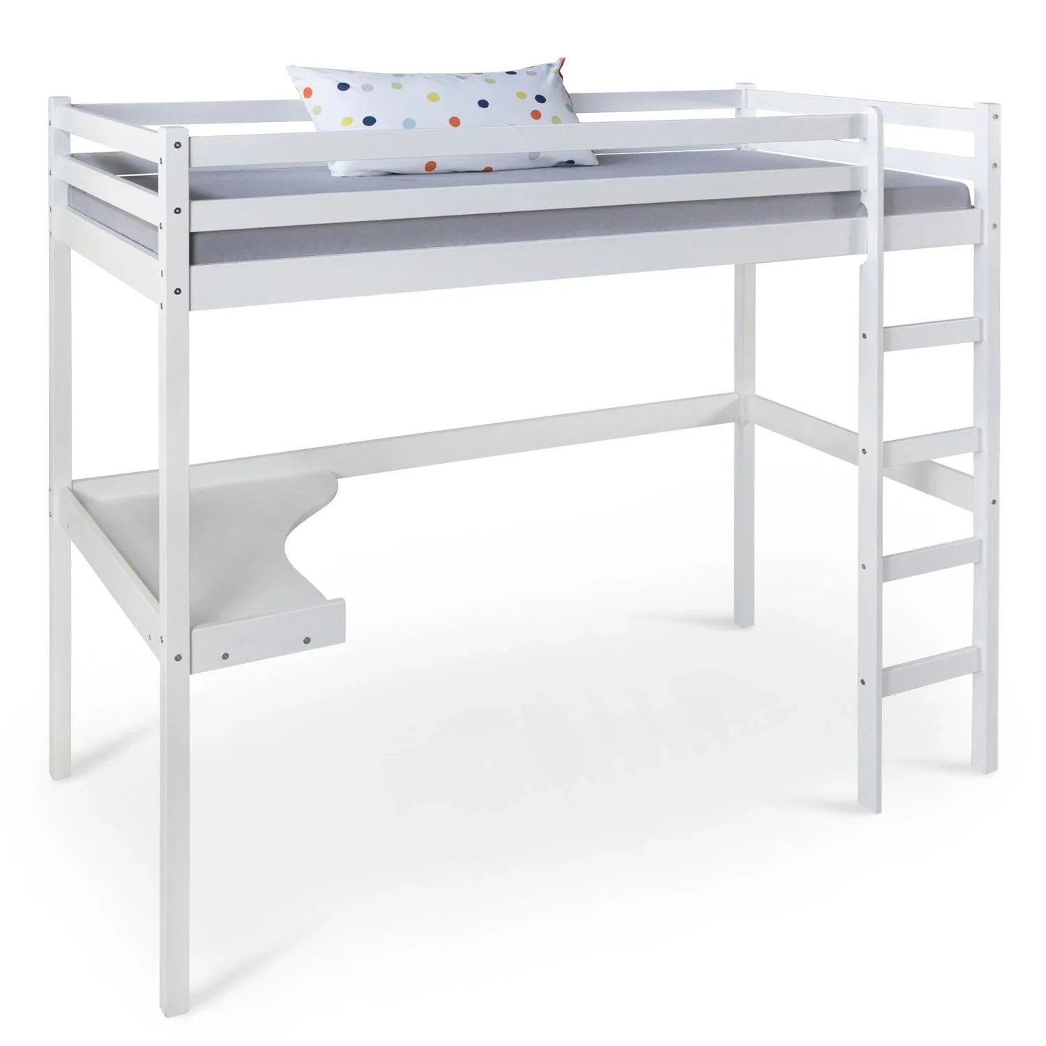 Homestyle4u Kinder Hochbett mit Schreibtisch Kinderbett 90x200 cm Weiß 1899