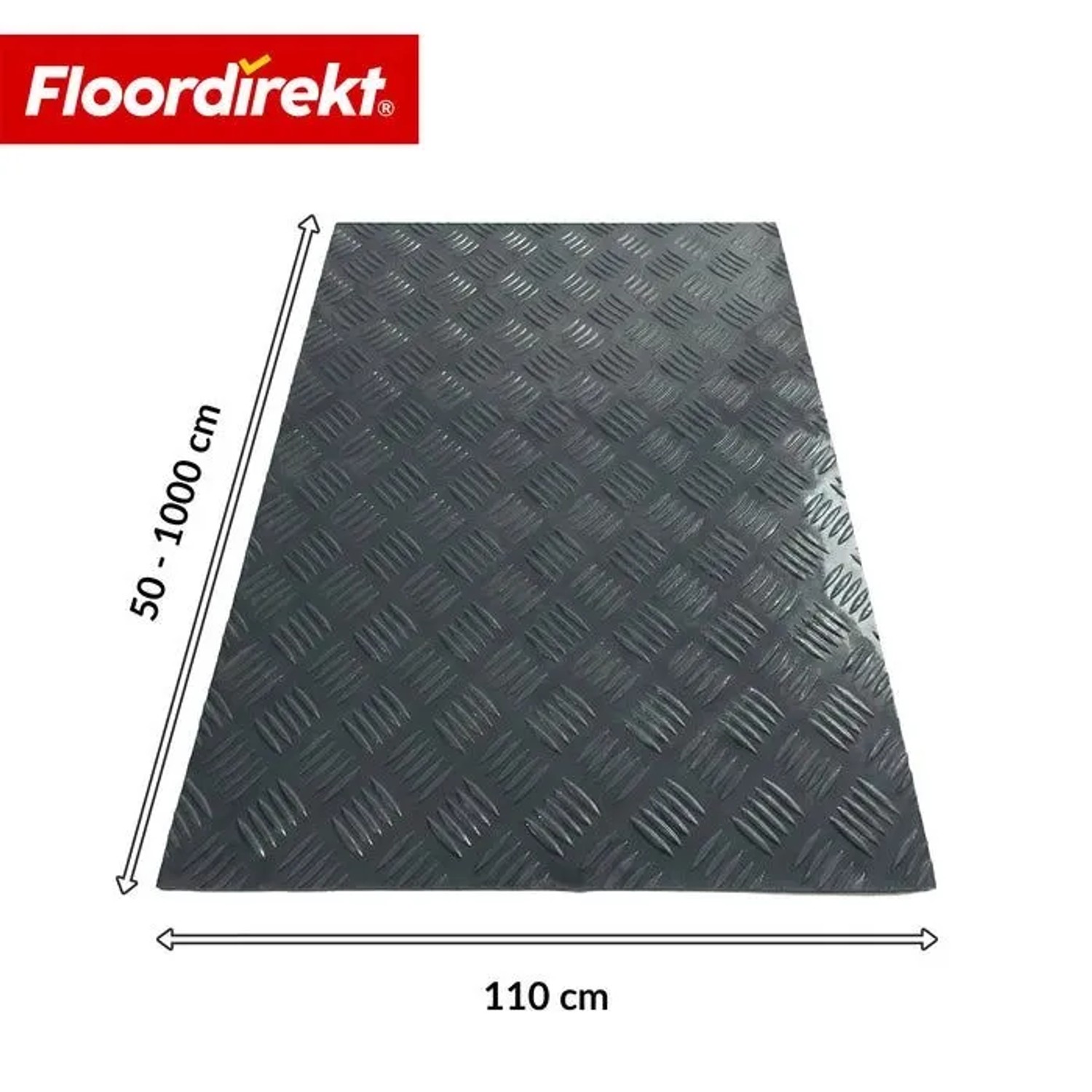 Dunkelgrauer PVC-Bodenbelag mit Riffelblech-Optik, 110x1000 cm, rutschfest.