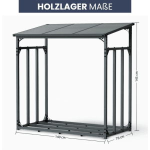 DELUKE Kaminholzregal Außen mit Dach ELOS 140x70x145cm Metallrahmen Brennholzregal Außen Brennholzunterstand Kaminholzunterstand
