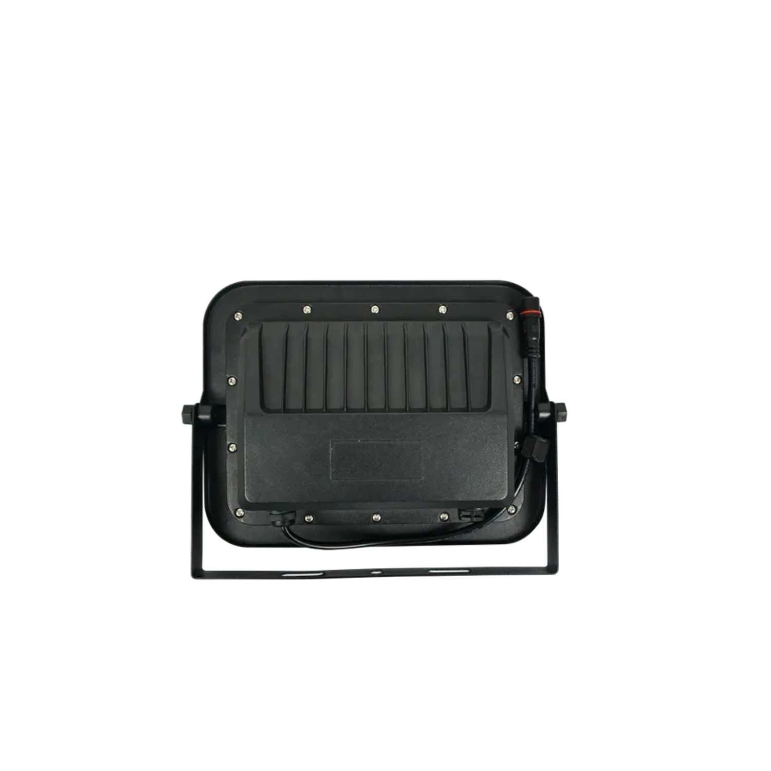 Rückansicht des schwarzen ENOVALITE Solarstrahlers PRO 100W mit Kühlrippen und Befestigung.
