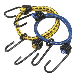 Prophete Gepäckträgergurt-Set mit Haken, gelb und blau, für Fahrradtaschen.