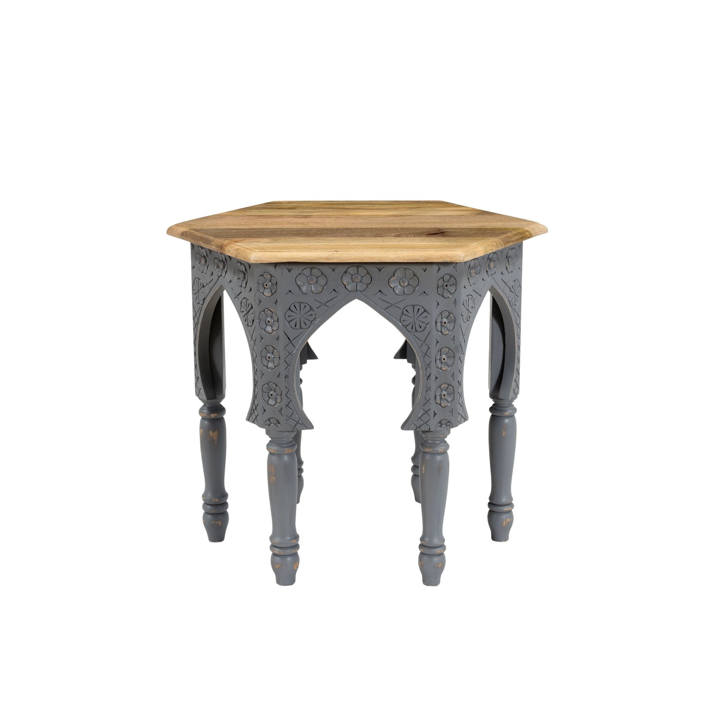 DELUKE Beistelltisch FRITZ Mangoholz Braun-Grau 45x45x45cm Couchtisch Sofatisch Abstelltisch