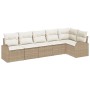 Beiges 6-tlg. Garten-Sofa-Set aus Poly Rattan mit Kissen von vidaXL für Terrasse und Garten.