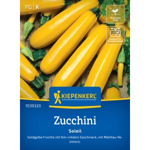 Kiepenkerl Zucchini "Soleil" Samenpackung mit goldgelben Zucchinis.