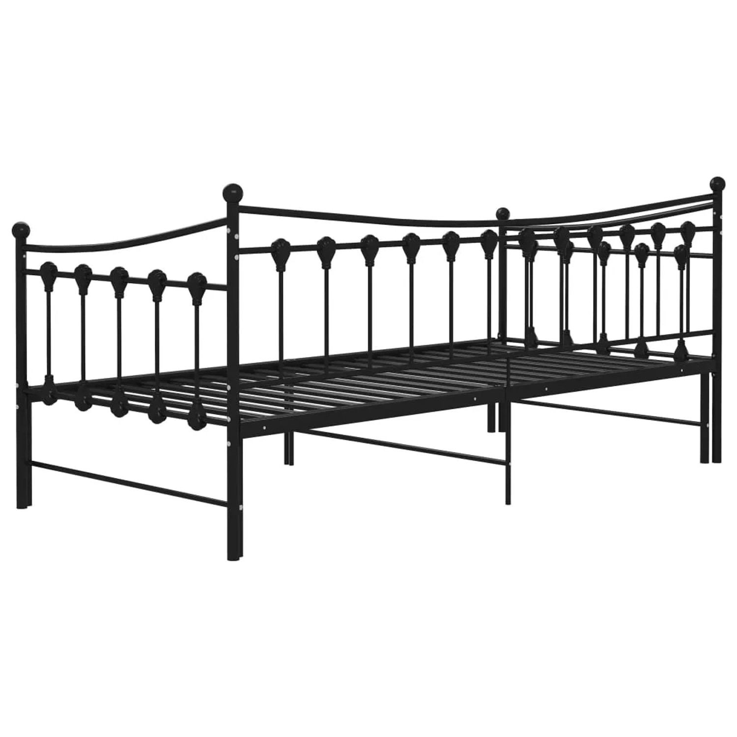 Schwarzes vidaXL Ausziehsofa Bettgestell aus Metall, 90x200 cm, ideal für Gästezimmer.