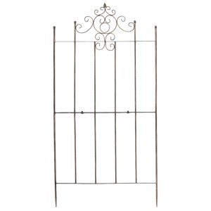 Bronze Rankgitter aus Metall mit verschnörkelter Spitze, ideal als Rankhilfe für Kletterpflanzen im Garten. 2er Set.