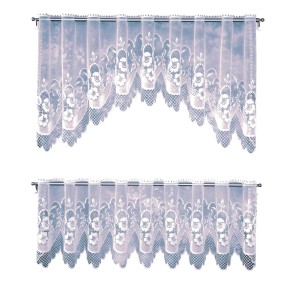 Weißes Bistrogardinen-Set mit floralem Muster, 2 Scheibengardinen für Küchenfenster.
