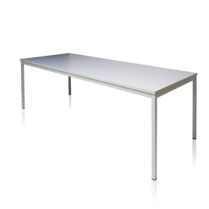 Rechteckiger, lichtgrauer PROREGAL Bürotisch (80x200cm) mit Stahlgestell für Büro oder Home-Office.