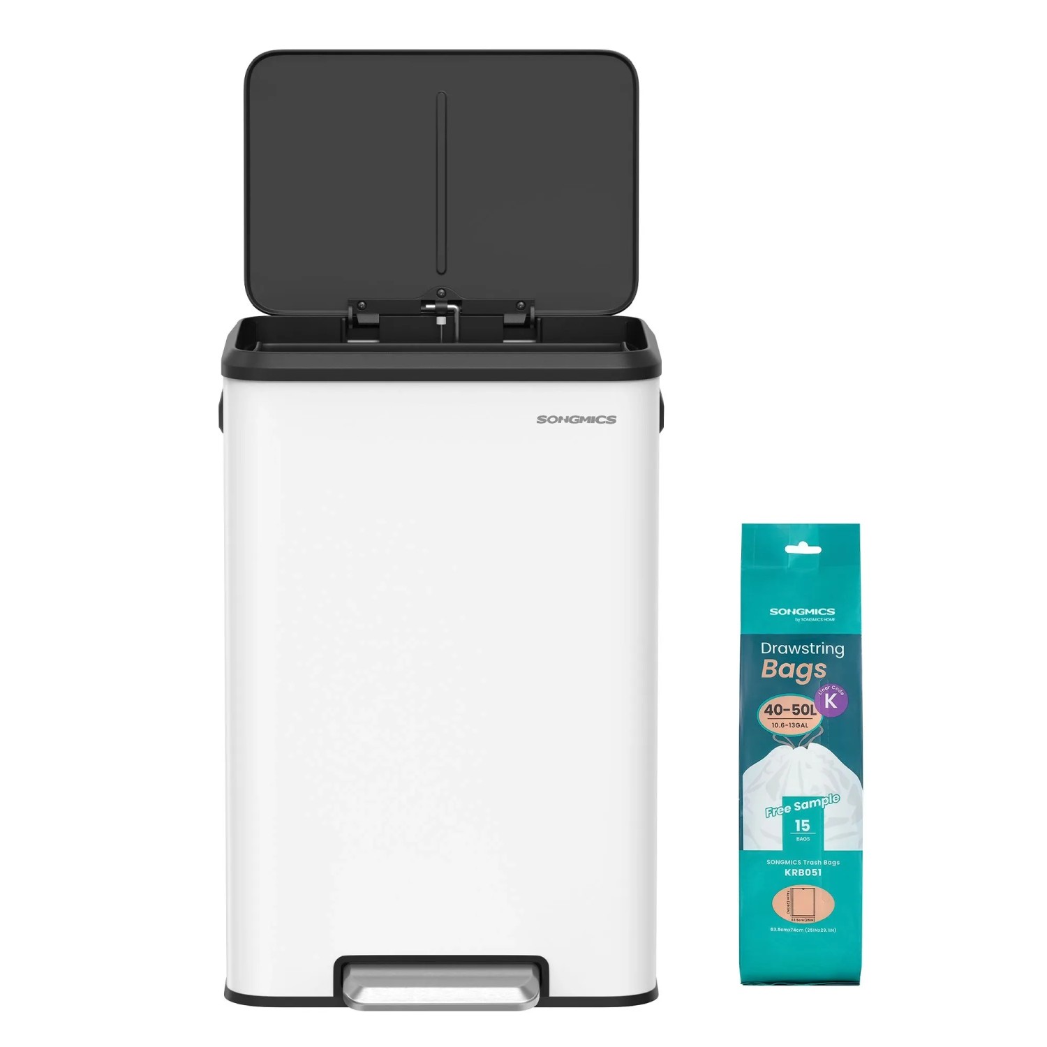 Songmics Mülleimer Plushic mit 15 Müllbeuteln 40 l Weiß-Schwarz günstig online kaufen