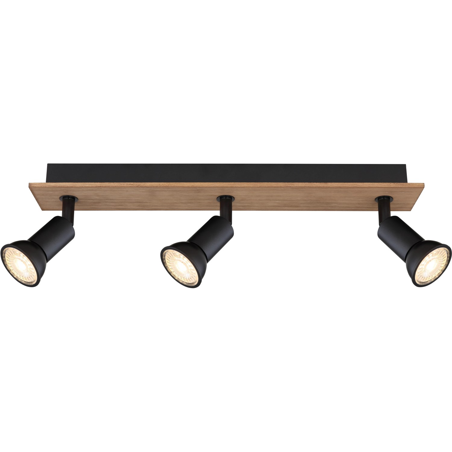Globo Strahler Drew, 3-flammig, dunkelbraunes Holz, schwarze Spots, 400x60x90 mm.