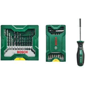 Bosch Mini X-Line Bit-Set, 41-teilig mit Bohrern, Bits und Schraubendreher.
