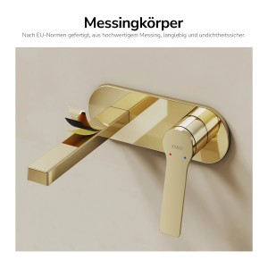 Emke Wand Waschtischarmatur Inklusive Grundkörper 288 x 210 x 70 mm Chanpagnergold Mischbatterie für Waschbecken