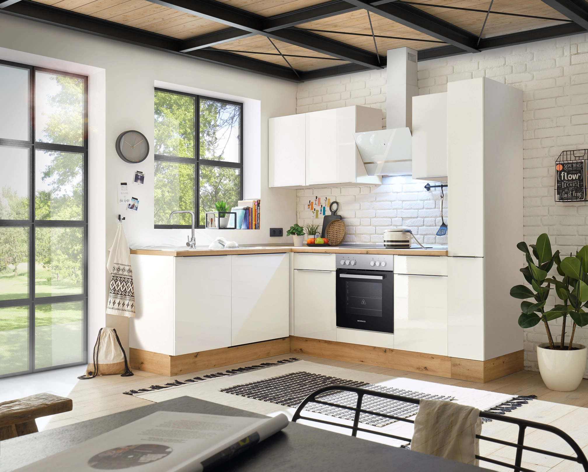 Respekta Küchenzeile Marleen 250 cm Artisan-Eiche Weiß Winkel kaufen bei OBI | Küchenzeilen mit Geräten