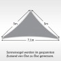 Hellgraues Toldoro Sonnensegel Dreieck 5x5x7,1m aus HDPE für UV-Schutz im Garten.