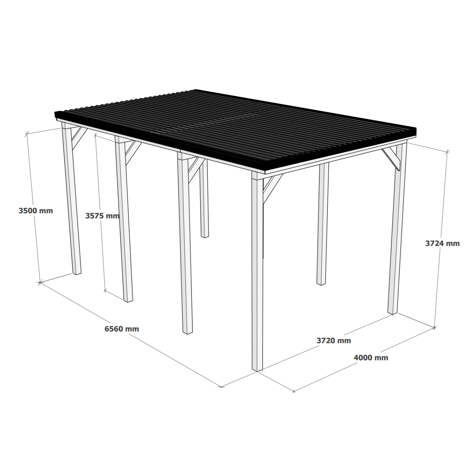 Holzbrüder Camping-Carport Ralf Natur, 400x700 cm, mit schwarzem Blechdach. Ideal für Wohnmobile.