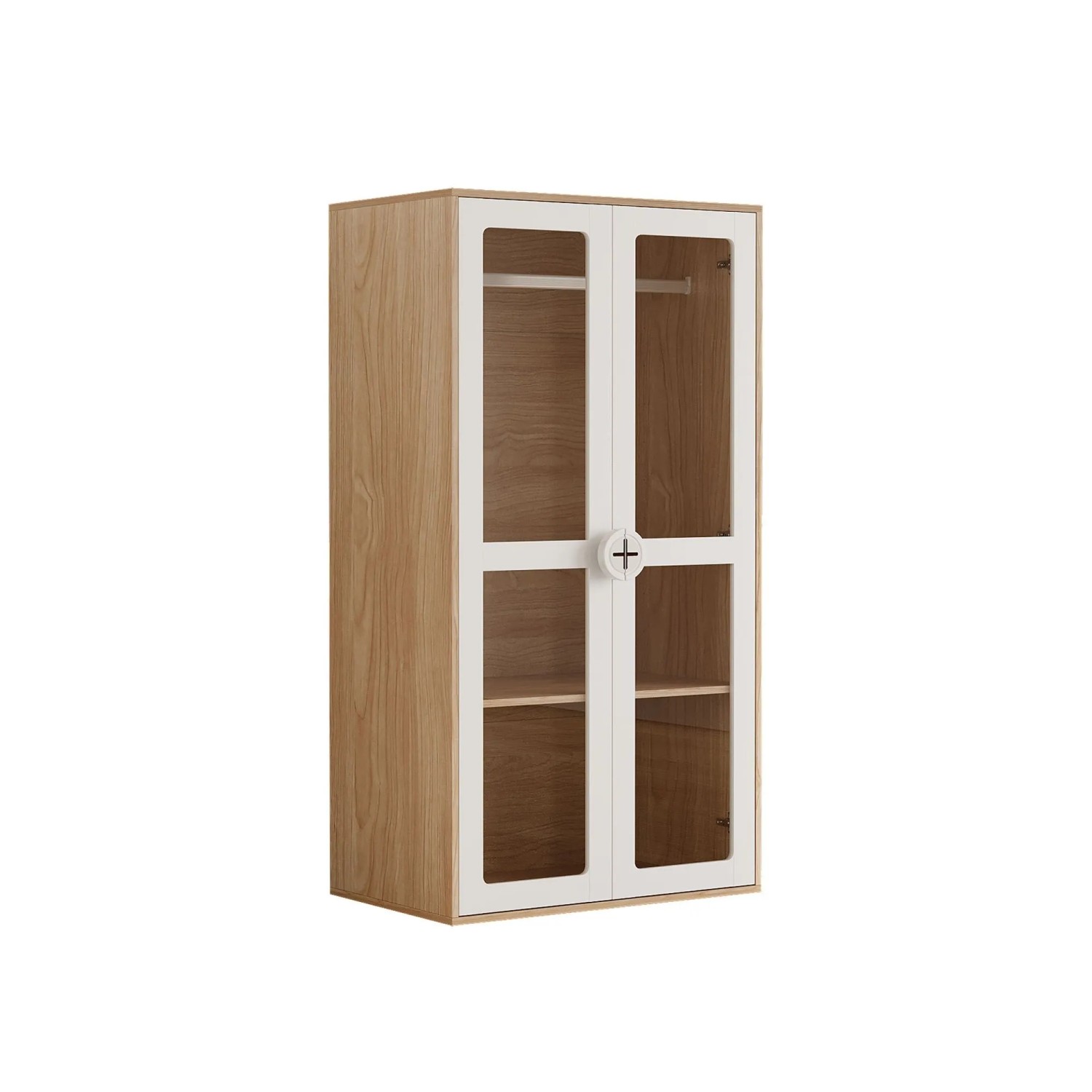 okwish Kinderkleiderschrank mit Acryl Türen Kleiderstange Kinderzimmer 80x50x150cm Natur