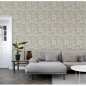 ESTAhome Vliestapete Rezepte Taupe mit Rahmenmuster, passend zum Landhausstil.