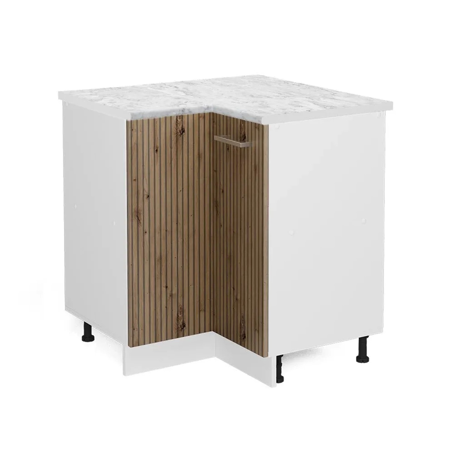 Vicco Eckunterschrank R-Line Küchen Eckschrank Artisan-Eiche Weiß 76 cm AP Marmor