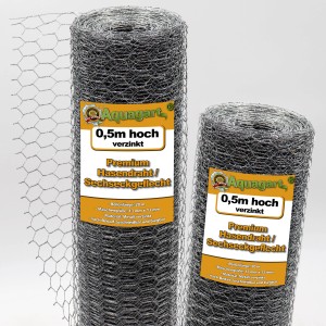 Aquagart Sechseckgeflecht, 50cm hoch, verzinkt, als Hühnerzaun oder Hasendraht