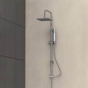 Schütte Überkopfbrause-Set Tokyo Chrom mit eckiger Kopf- und Handbrause.