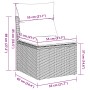 Skizze eines grauen Gartensofas aus Rattan mit Kissen und Maßangaben für Gartenmöbel.