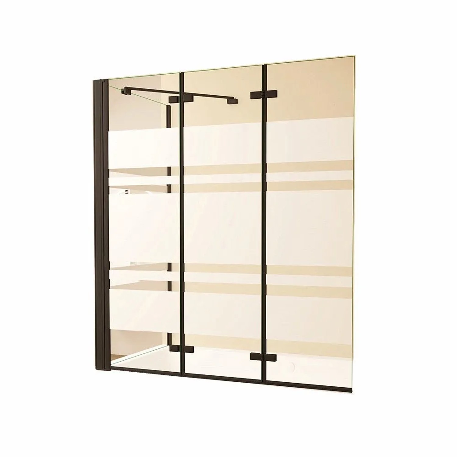 Duschparadies Badewannenaufsatz 130 x 80 x 140cm Faltwand Mit Seitewand 6mm Nano Glas Gestreiftesglas Badewannenfaltwand 3tlg Schwarz
