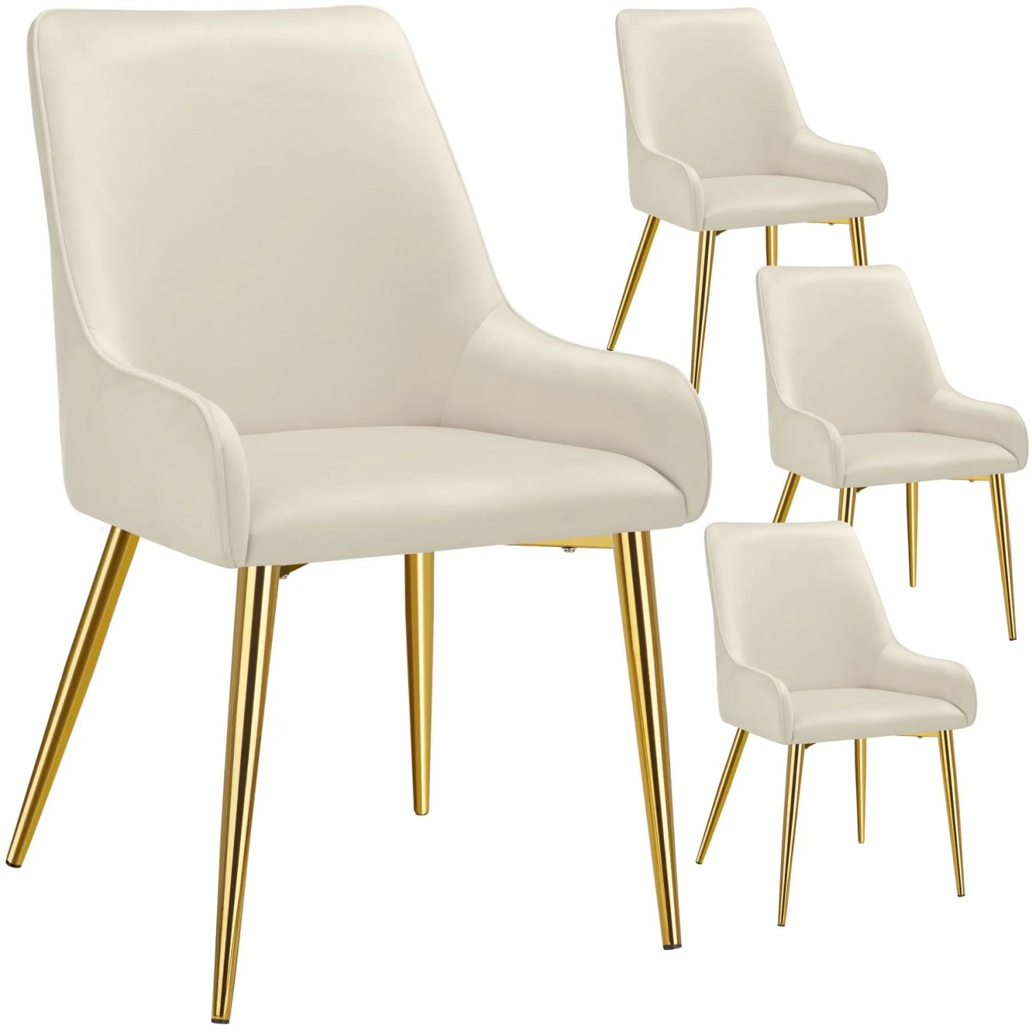 Tectake Polsterstuhl  Avane In Samtoptik  Gepolstert Ergonomische Form Mit Hoher Rückenlehne  4Er Set 61 x 52 x 89 cm Beige