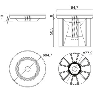 Camar Befestigungsteil für Glasplatten-Adapter ø 80 mm Aluminium. Technische Zeichnung mit Maßen.