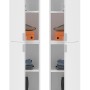 Weißer Hochglanz Garderobenschrank SystemX, 152 cm, mit offenen Türen, variablen Fächern für Schuhe und Kleidung.