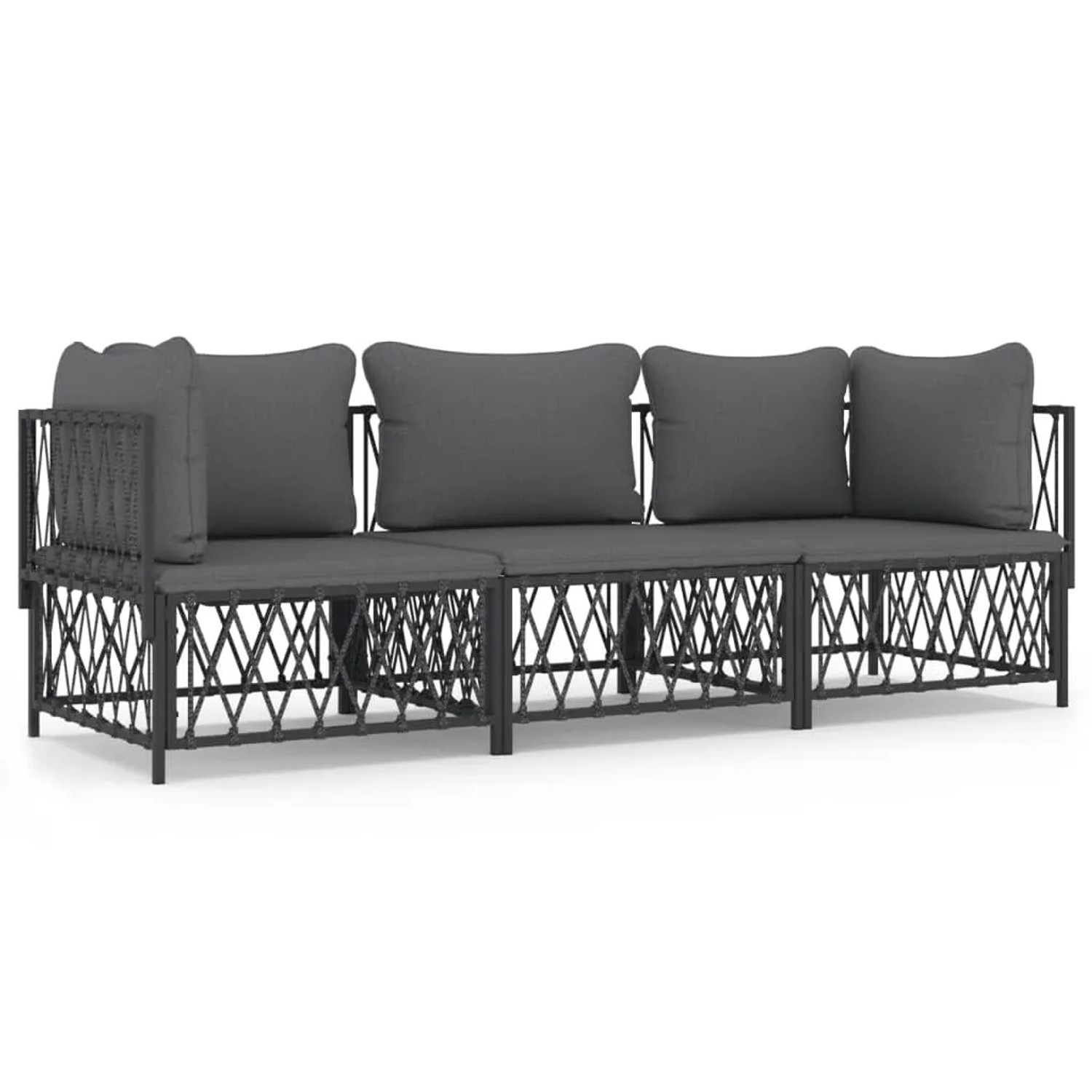 vidaXL 3-Tlg Garten-Lounge-Set mit Kissen Anthrazit Stahl 3186817