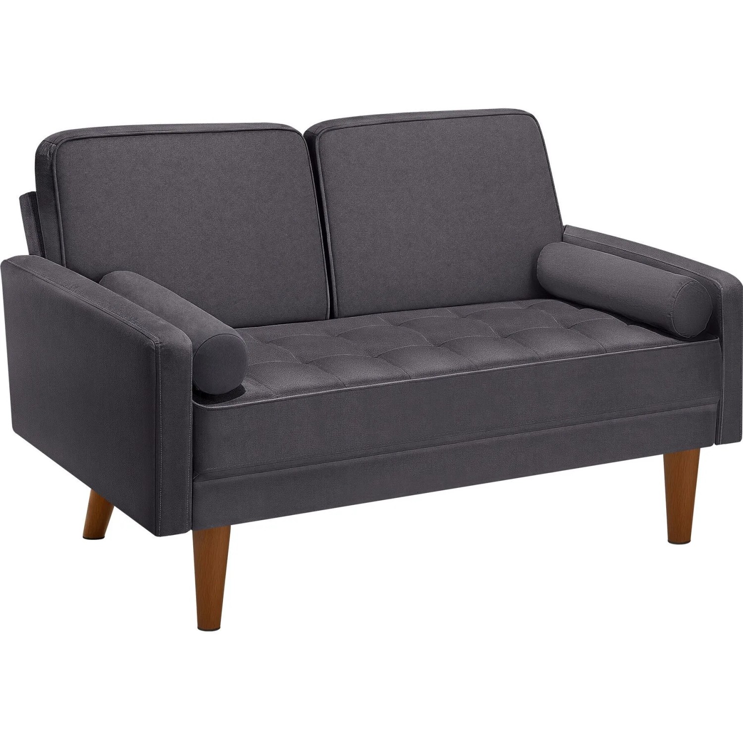 Tectake Sofa Skagen 2 Sitzer  300 kg Belastbar 15 cm Sitzpolster Mit Federkern und Steppmuster  135 x 76 x 85 cm Samtoptik Grau