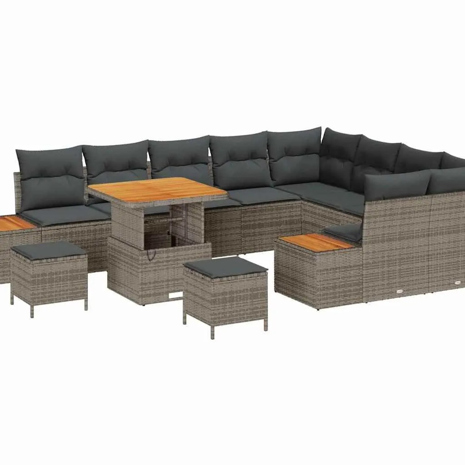 vidaXL Gartensofa-Set mit Kissen mit Speicher 12 Stk Grau Poly Rattan 3364903