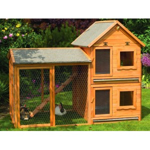 Promadino Freilaufgehege mit Tür und Treppe aus Kiefernholz für Kleintiere.