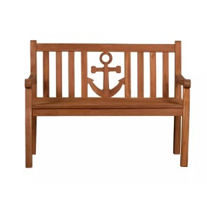 Gartenbank Anker aus Teakholz mit Anker-Motiv in der Rückenlehne. Robuste Gartenmöbel für den Außenbereich.