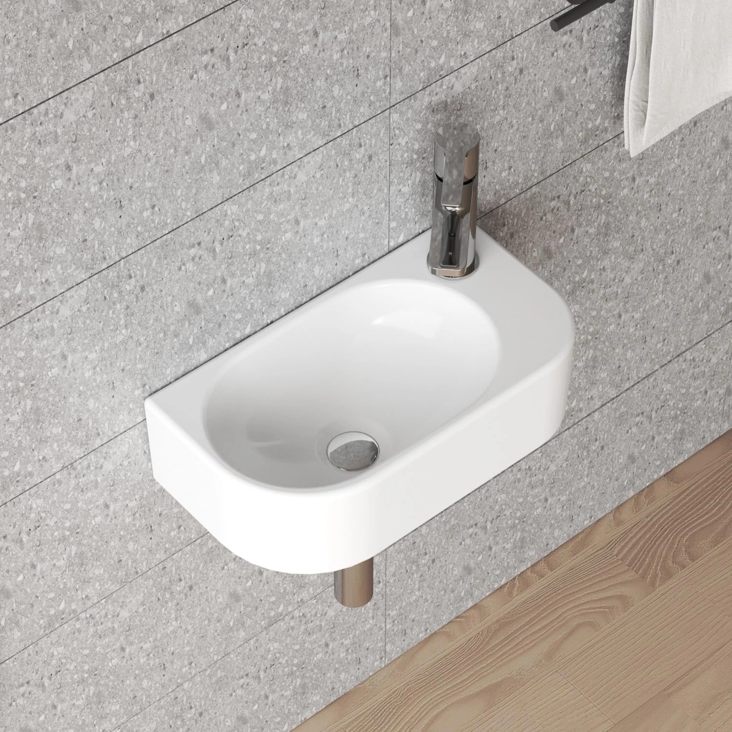 Weißes Aquabatos Handwaschbecken für Gäste-WC, Aufsatzwaschbecken mit Hahnloch, 40x21,5x10,5 cm.