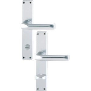 Hoppe London Bad/WC-Garnitur aus Alu Natur, Langschild mit Türgriff und Olive.