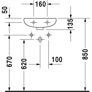Technische Zeichnung Duravit Duraplus Compact Handwaschbecken, 36,5 cm, Maße und Details.
