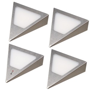 4er Set kalb LED Dreieck Unterbauleuchten, dimmbar, warmweiß, Edelstahl gebürstet.